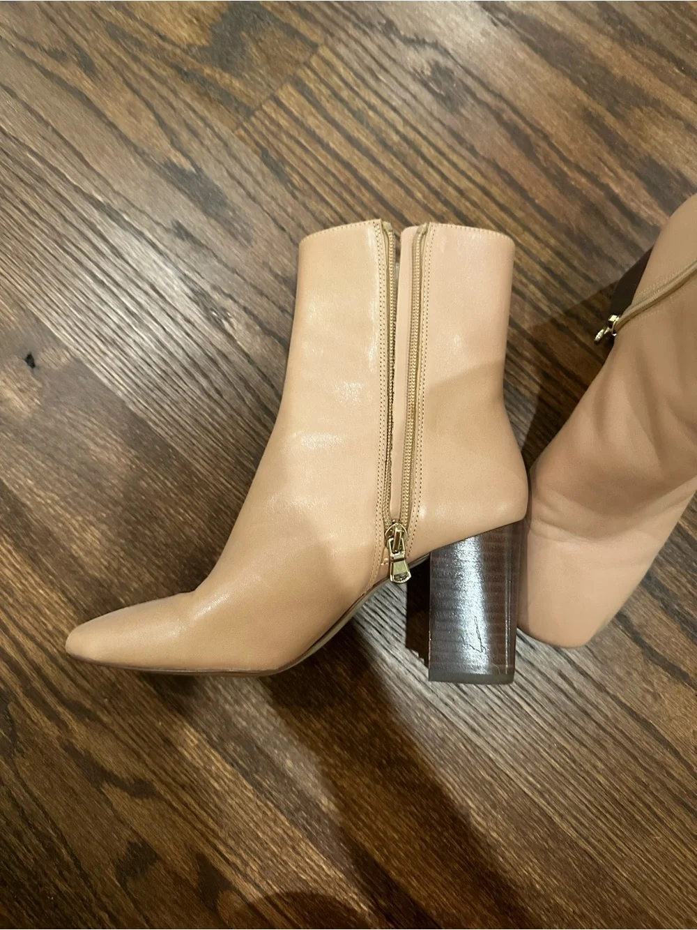 Ann Taylor Nude Leather Pointed-Toe Ankle Boots with Block Heel